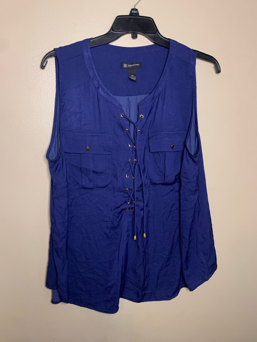Worthington Lace-Up Utility Tank Top - Navy Blue